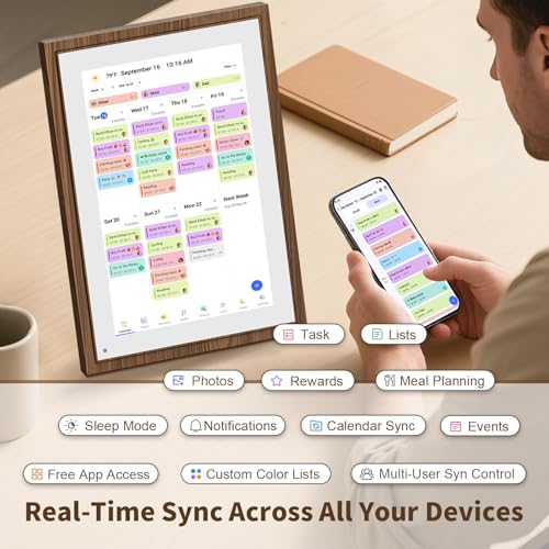 Canupdog 10.1 Inch Digital Calendar Chore Chart with Touchscreen - Full HD Interactive Display, Wall & Desk Mountable Family Planner, to-Do List & Meal Planner, Digital Picture Frame Gifts for Women Mom - Image 3