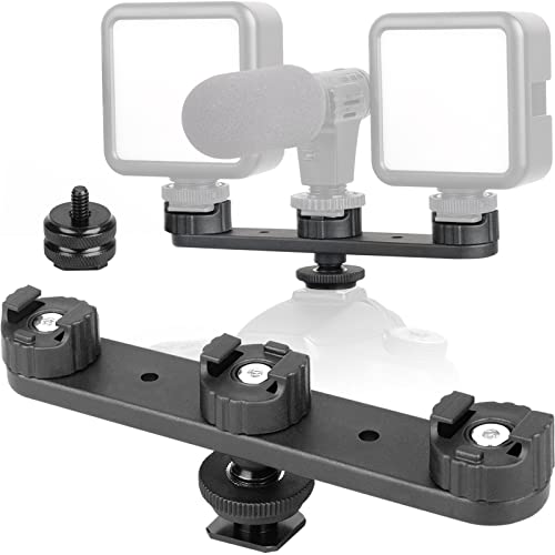 ChromLives Triple Cold Shoe Extension Mount Hot Shoe Base Adapter Extension Bar Bracket with 1/4 Screw for Tripod/Microphone/LED Light Compatible with Canon Sony Cameras… - Image 1