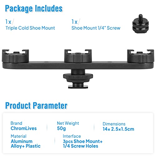 ChromLives Triple Cold Shoe Extension Mount Hot Shoe Base Adapter Extension Bar Bracket with 1/4 Screw for Tripod/Microphone/LED Light Compatible with Canon Sony Cameras… - Image 4