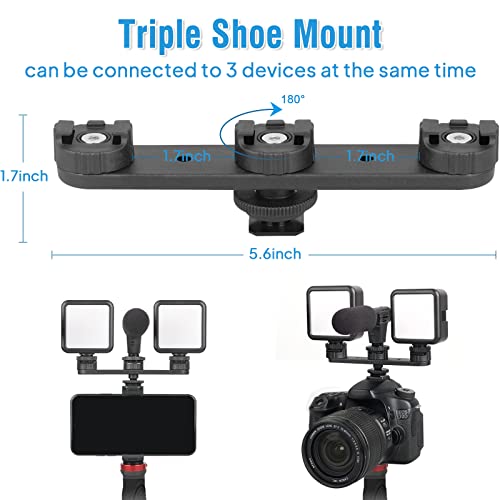 ChromLives Triple Cold Shoe Extension Mount Hot Shoe Base Adapter Extension Bar Bracket with 1/4 Screw for Tripod/Microphone/LED Light Compatible with Canon Sony Cameras… - Image 2