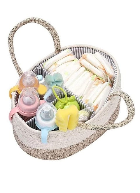 Baby Diaper Caddy Organizer, 100% Cotton Rope Diaper Storage Basket, Nursery Diaper Organizer