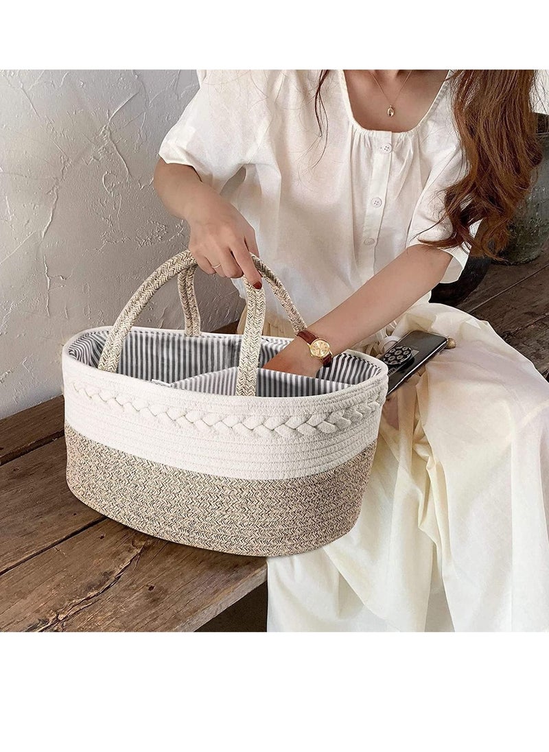 Baby Diaper Caddy Organizer, 100% Cotton Rope Diaper Storage Basket, Nursery Diaper Organizer