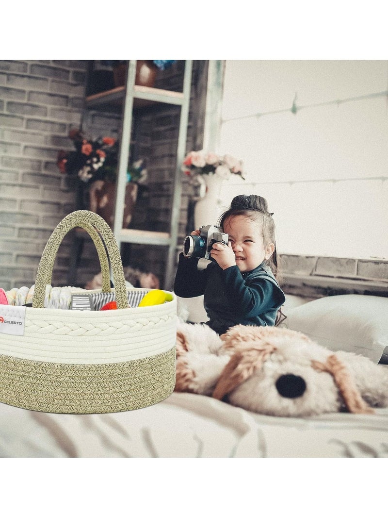 Baby Diaper Caddy Organizer, 100% Cotton Rope Diaper Storage Basket, Nursery Diaper Organizer
