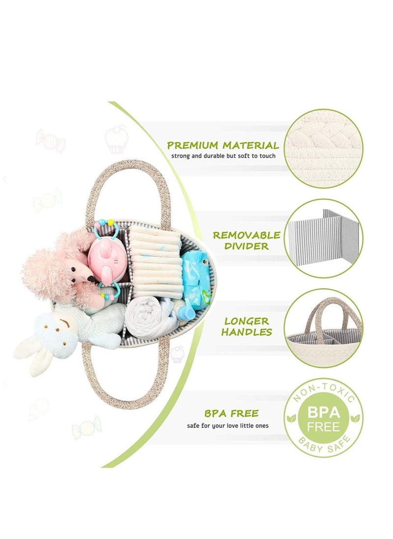 Baby Diaper Caddy Organizer, 100% Cotton Rope Diaper Storage Basket, Nursery Diaper Organizer