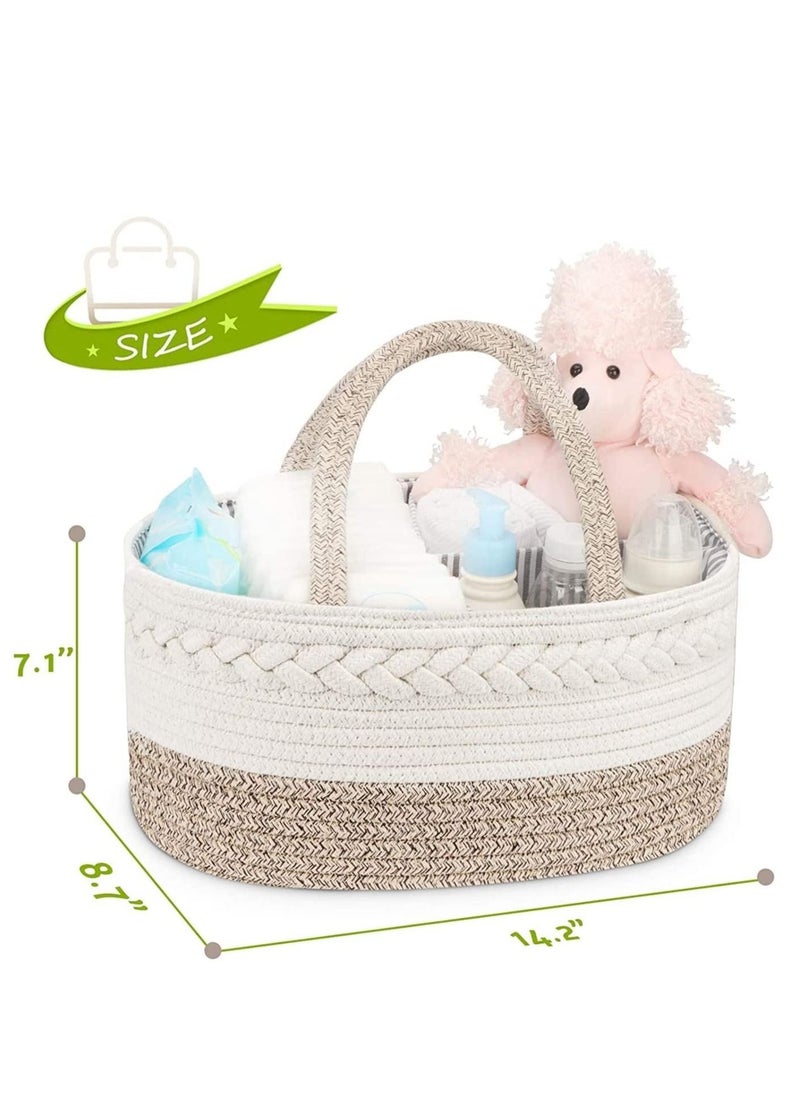 Baby Diaper Caddy Organizer, 100% Cotton Rope Diaper Storage Basket, Nursery Diaper Organizer