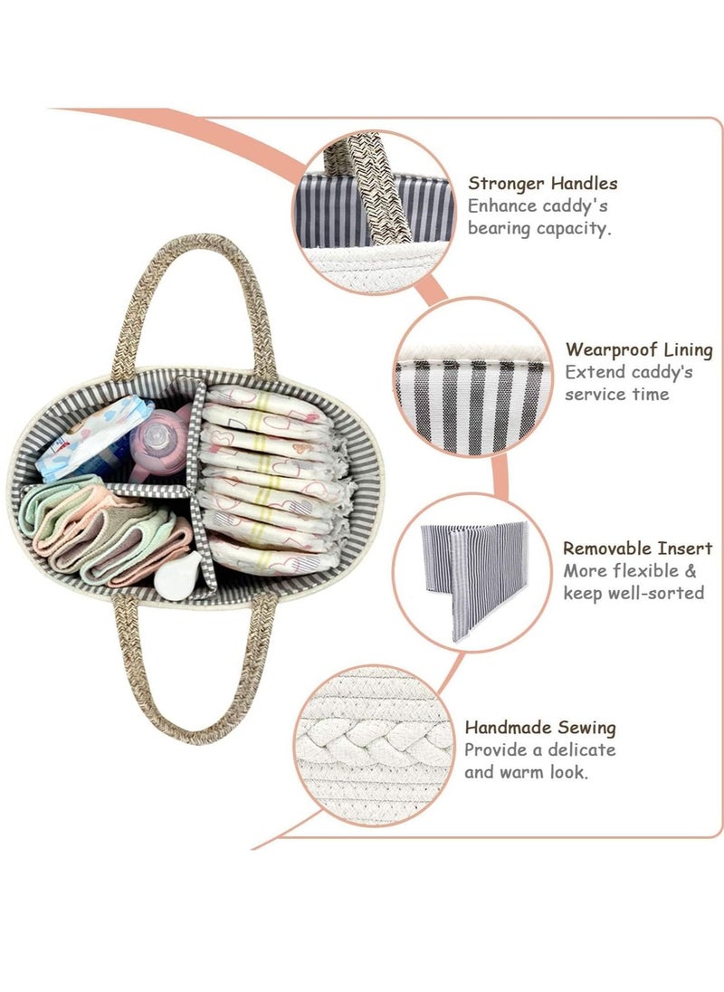 Baby Diaper Caddy Organizer, 100% Cotton Rope Diaper Storage Basket, Nursery Diaper Organizer