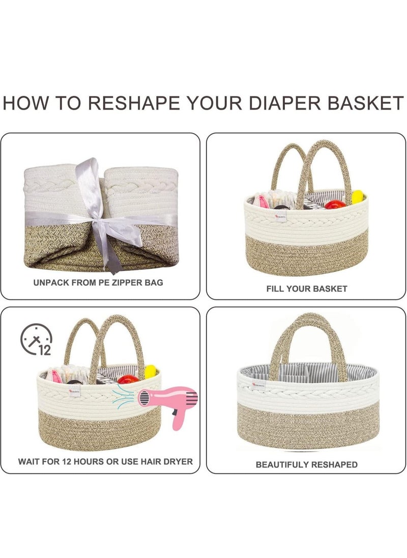 Baby Diaper Caddy Organizer, 100% Cotton Rope Diaper Storage Basket, Nursery Diaper Organizer