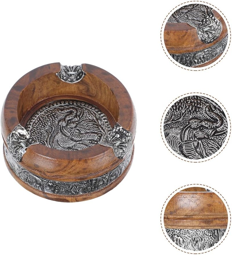 منضدة رماد على شكل فيل من خشب المانجو، حاوية مكتبية زخرفية كلاسيكية للمنزل والمكتب - Image 3