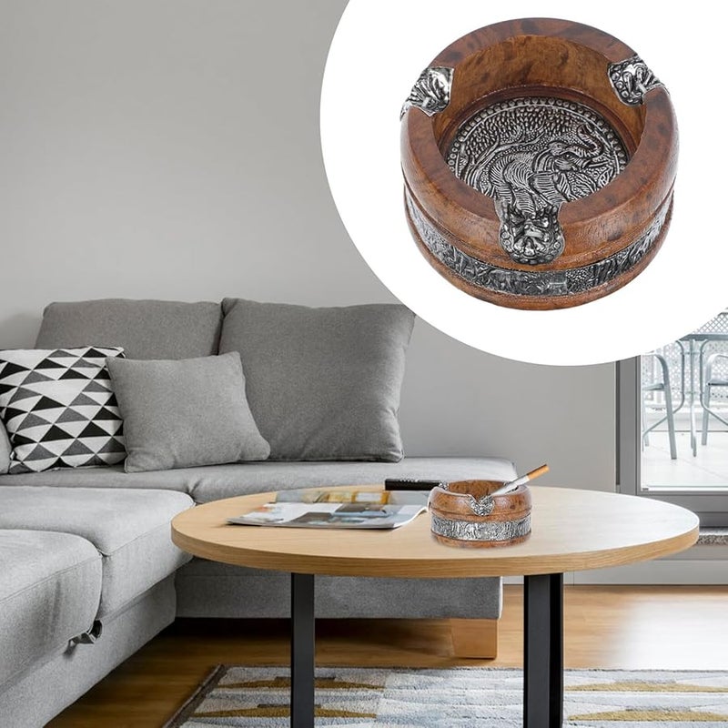 منضدة رماد على شكل فيل من خشب المانجو، حاوية مكتبية زخرفية كلاسيكية للمنزل والمكتب - Image 4