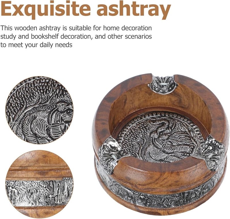 منضدة رماد على شكل فيل من خشب المانجو، حاوية مكتبية زخرفية كلاسيكية للمنزل والمكتب - Image 2