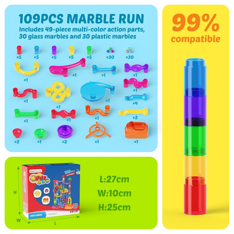 MaxTronic Marble Run  109 Pcs Marble Maze Race Building Blocks Toy Game & STEM Learning Toys Christmas Birthday Gift for Kids Aged 3-12 - Image 2