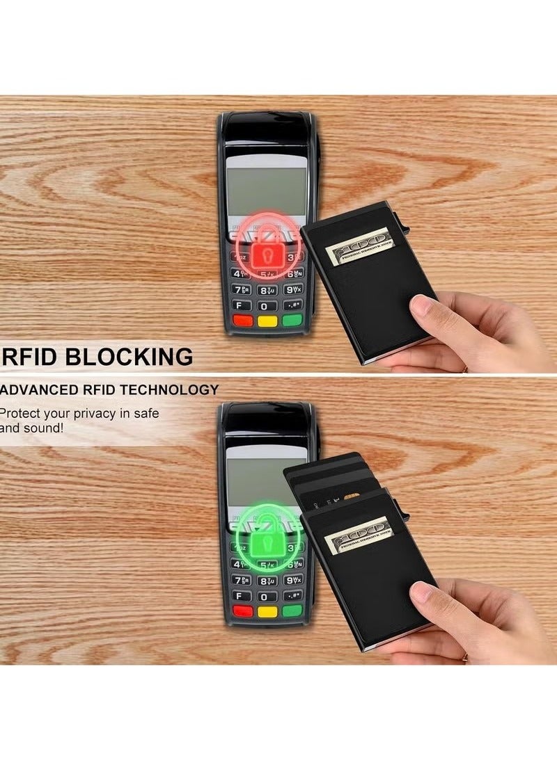 Credit Card Holder [2025 Upgrade] RFID Blocking Minimalist Business Credit Card with Money Pocket Pop Up Wallet RFID Blocking Slim Metal Bank Card Case Holds 5 Cards and Notes  - Image 3