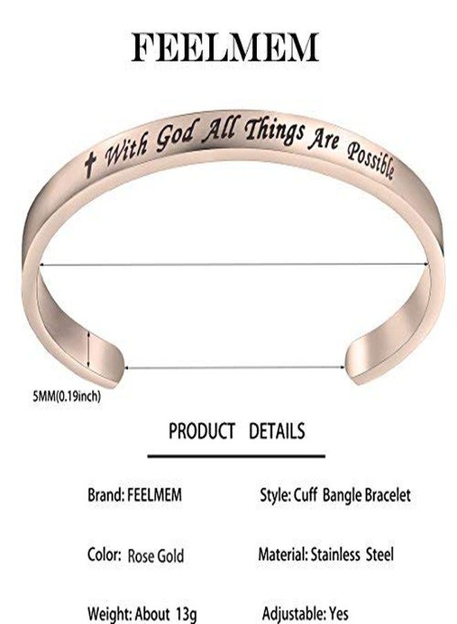 FEELMEM Matthew 19:26 With God All Things Are Possible Faith Cuff Bangle Bracelet Religious Jewelry Christian Gifts(RG) - Image 3