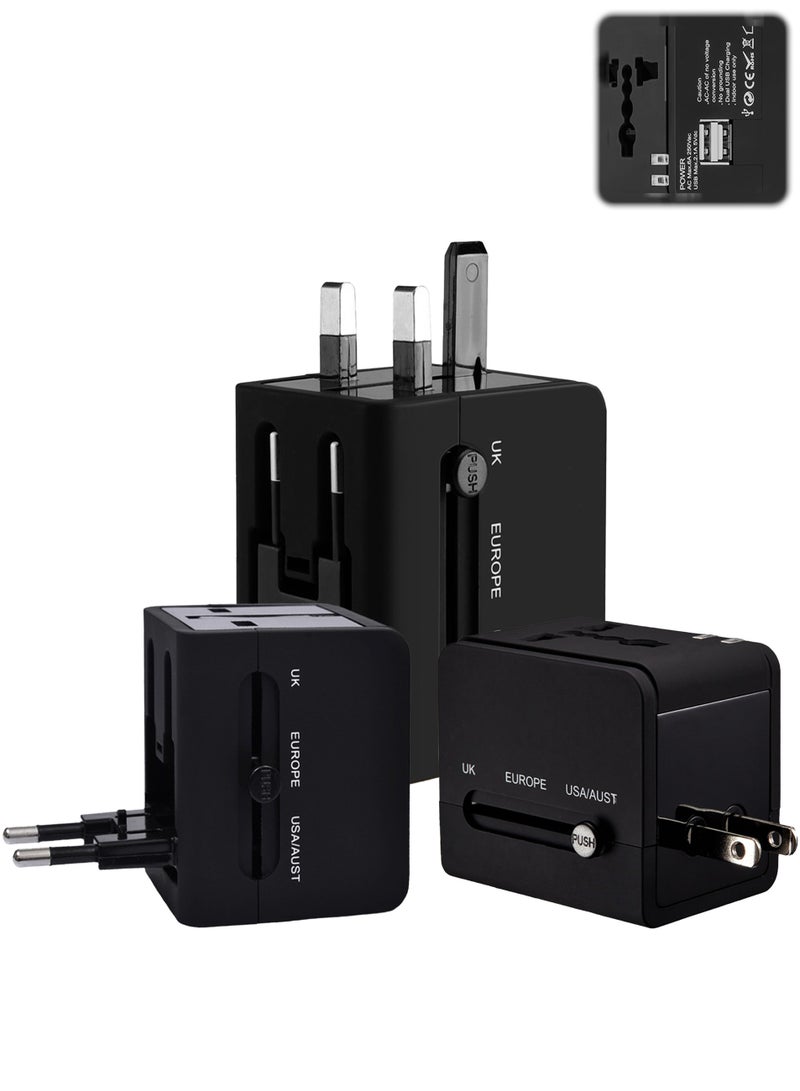 Worldwide Universal Travel Adapter Plug Converter Charger Outlet with 2.4A Dual USB-A,1500W Multifunctional International Power Adapter Wall Charger with Child Safety Door,Global AC Outlet,Black - Image 1