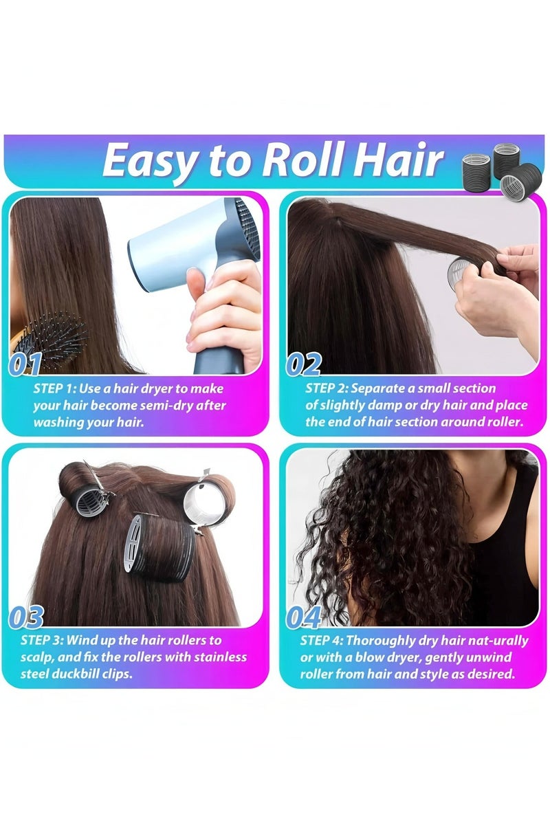 Apluynm Rollers Hair Curlers 50 Pcs Set with 24Pcs Hair Rollers 4 Sizes (6 Jumbo Rollers/6 Large Rollers/6 Medium Rollers/6 Small Rollers) / 1 comb and 24 Pcs Hair Clips for Long Medium Short Hai - Image 3