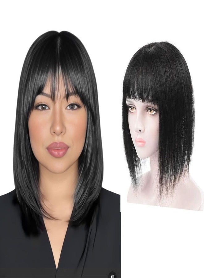 بلوشيا شعر مستعار أسود قصير من BLUSHIA بطول 14 بوصة للنساء، يغطي الرأس بالكامل، يصل إلى الكتفين، شعر مستعار مستقيم مع غرة، شعر مستعار صناعي مناسب للتنكر. - Image 1