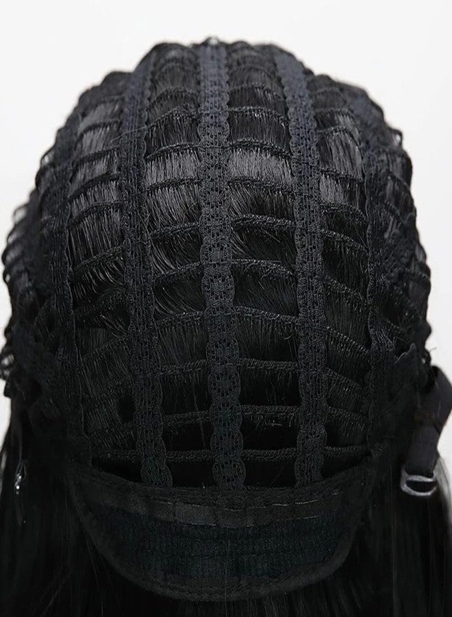 بلوشيا شعر مستعار أسود قصير من BLUSHIA بطول 14 بوصة للنساء، يغطي الرأس بالكامل، يصل إلى الكتفين، شعر مستعار مستقيم مع غرة، شعر مستعار صناعي مناسب للتنكر. - Image 4