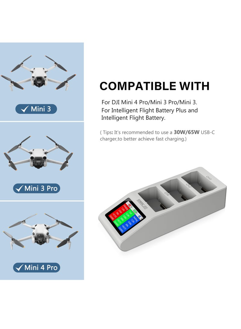 Excefore Mini 4 Pro LCD Battery Two Way Charger, Charging Hub, Charge Three Batteries for DJI Mini 4 Pro, Mini 3,Mini 3 Pro Drone Accessories  - Image 5
