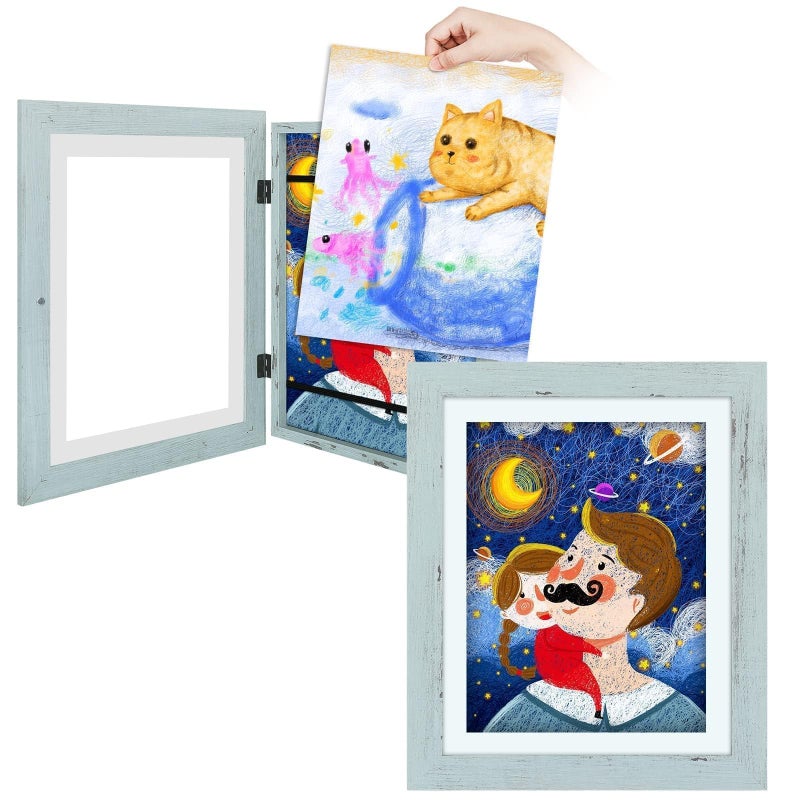 Frametory Frametory 2 Pack Magnetic Kids Art Frames 10x125 Inch Artwork Display Storage Frame for Drawings  Photos Teal Front Opening Frame Changeable for Wall Holds Up to 50 Crafts 3D Paintings 