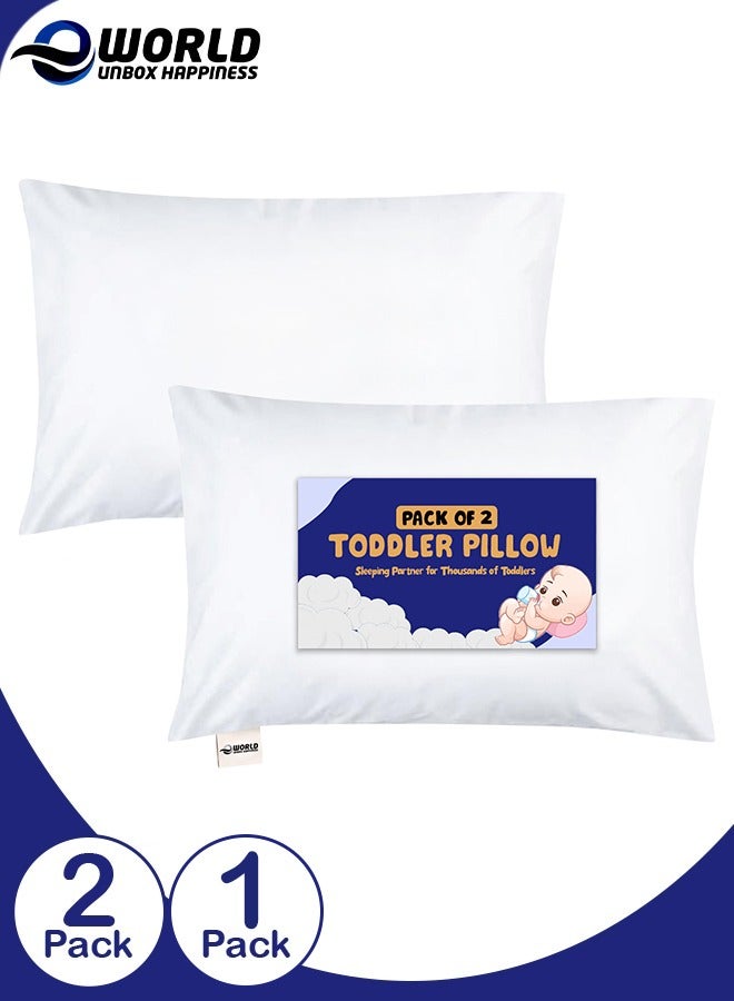 إي وورلد وسادة نوم للأطفال الصغار، بغطاء من مزيج القطن وحشوة من البوليستر للاستخدام في المنزل وغرف الفنادق، متوفرة بعبوة من 1 أو 2 بلون أبيض أنيق - Image 1