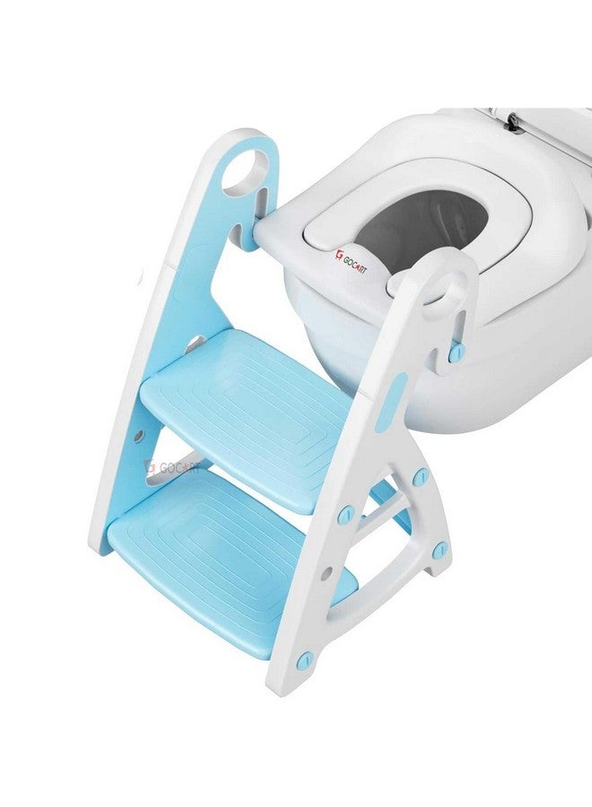 GOCART WITH G LOGO Baby Toilet Seat 2 In 1 With Step Stool, Triangle Stand, Children'S Pu Padded Toilet Seat With Stairs (Sky Blue) - Image 1