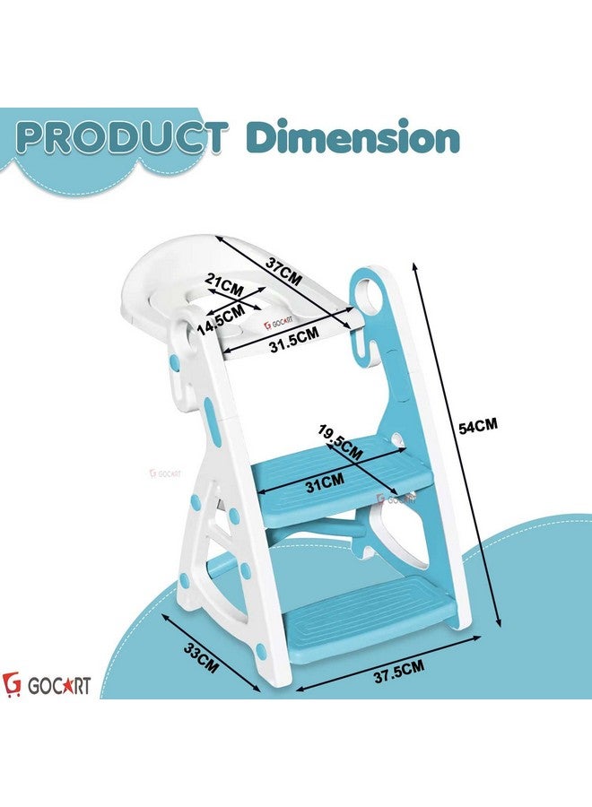 GOCART WITH G LOGO Baby Toilet Seat 2 In 1 With Step Stool, Triangle Stand, Children'S Pu Padded Toilet Seat With Stairs (Sky Blue) - Image 2