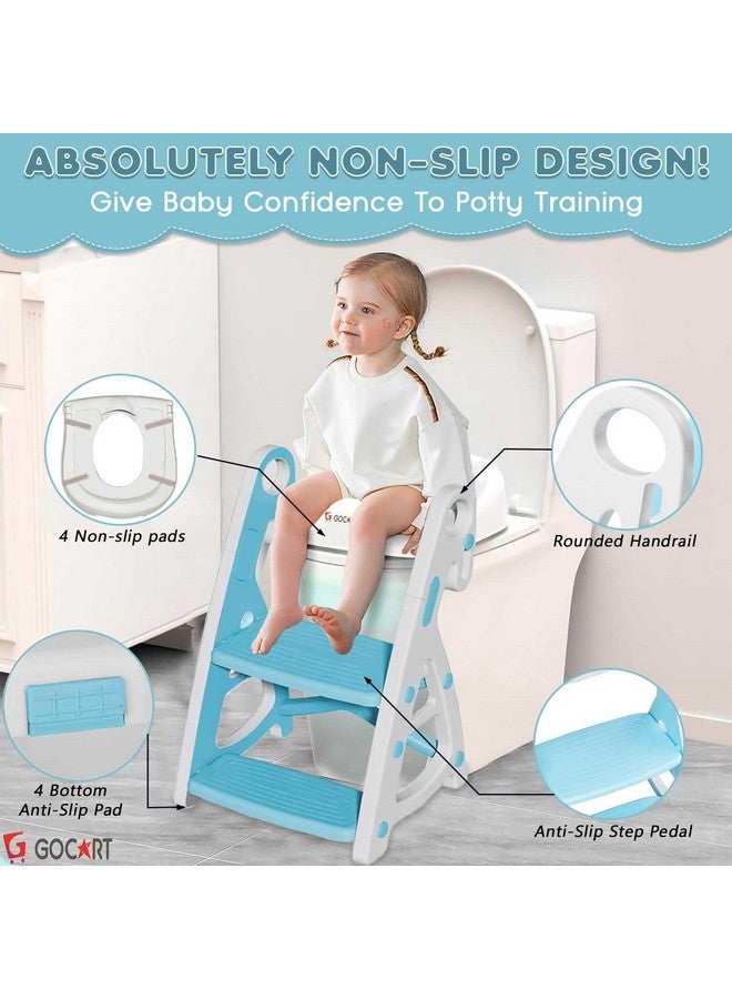 GOCART WITH G LOGO Baby Toilet Seat 2 In 1 With Step Stool, Triangle Stand, Children'S Pu Padded Toilet Seat With Stairs (Sky Blue) - Image 3