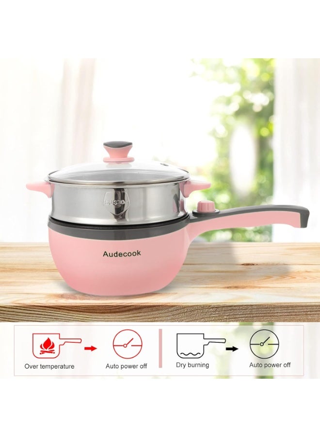 Audecook Electric Hot Pot with Steamer, 1.5L/20cm Multi-Functional Cooker Non-Stick Frying Pan Portable Electric Skillet for Dorm Office for Ramen, Steak, Sauté and Steam - Image 3