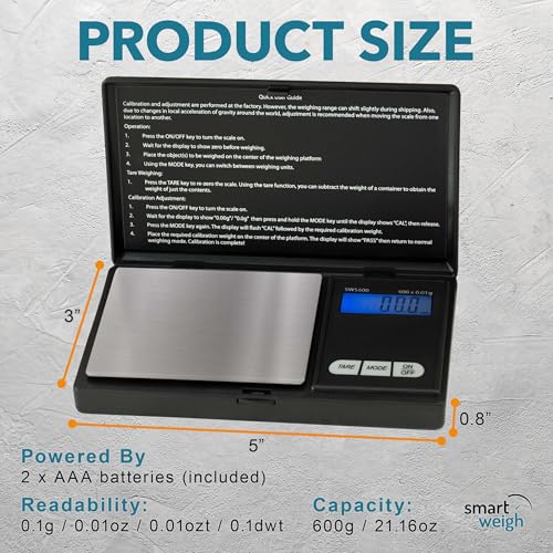 Smart Weigh SWS600 Elite Pocket Sized Digital Gram Scale,Jewelry Scale,Gram Scale,Nutrition Kitchen Scale, School Scale with Slim Design 600 x 0.1g, Black - Image 5