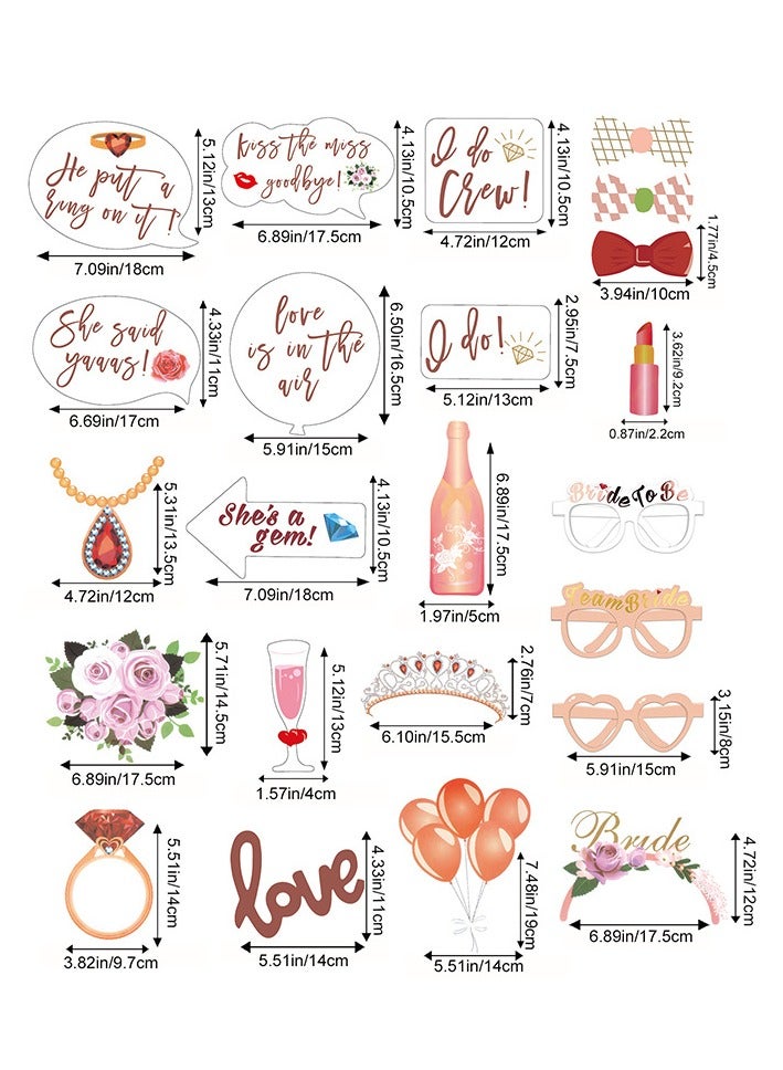 Wedding Bridal Shower Photo Booth Props, 23 Pieces Rose Gold Bachelorette Party Decorations Photo Booth for Bridal Shower Bride to Be Girls Night Out Hen Party Gift Accessories Wedding Favor Supplies