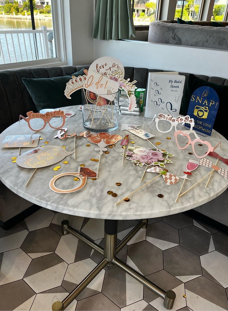 Wedding Bridal Shower Photo Booth Props, 23 Pieces Rose Gold Bachelorette Party Decorations Photo Booth for Bridal Shower Bride to Be Girls Night Out Hen Party Gift Accessories Wedding Favor Supplies