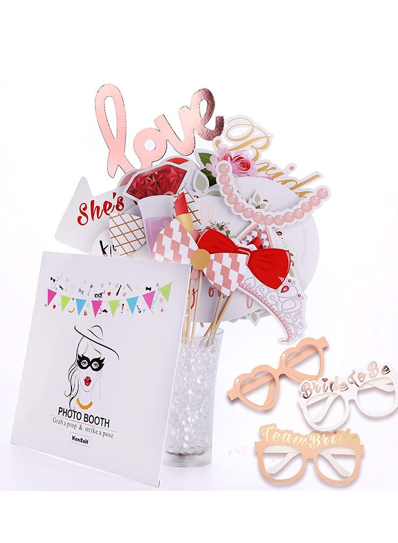 Wedding Bridal Shower Photo Booth Props, 23 Pieces Rose Gold Bachelorette Party Decorations Photo Booth for Bridal Shower Bride to Be Girls Night Out Hen Party Gift Accessories Wedding Favor Supplies