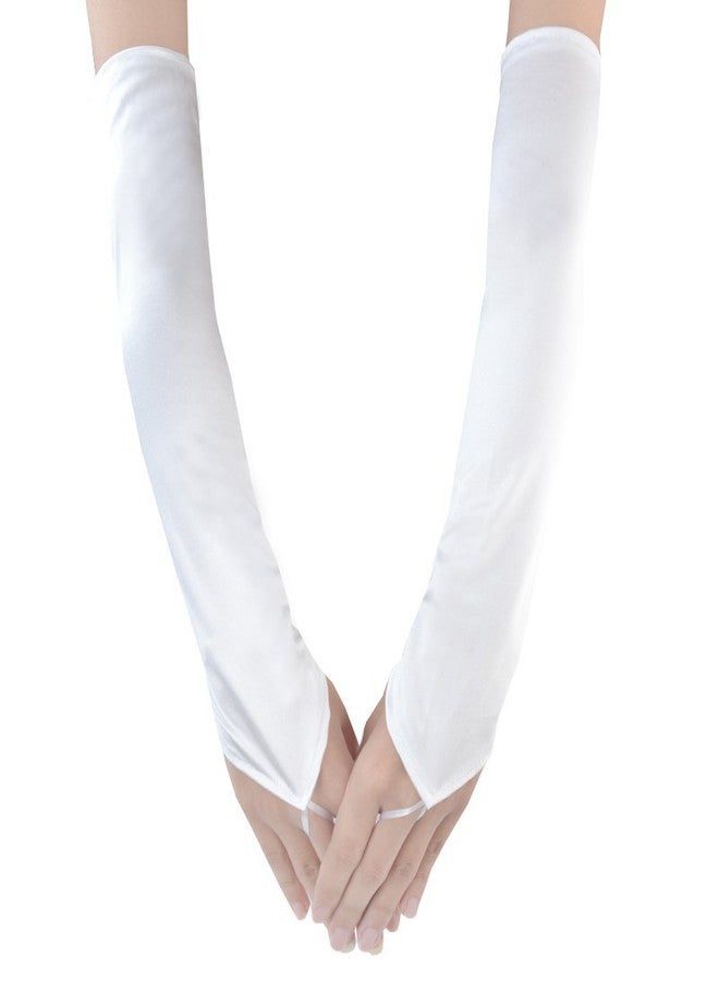 جيسن قفازات جيسن النسائية الطويلة بدون أصابع، تصل إلى فوق الكوع، مصنوعة من الساتان اللامع، مناسبة لحفلات الزفاف، لون أبيض، طولها 18 بوصة - Image 2