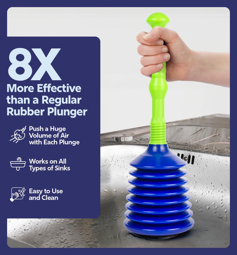 Luigi's Sink Plunger Kitchen - Sink Plunger Bathroom - Drain Bathtub or Shower - Large and Powerful Clog Remover - Commercial Style "Plumbers Plungers" with Large Bellows - Blue Green - Grande - Image 2