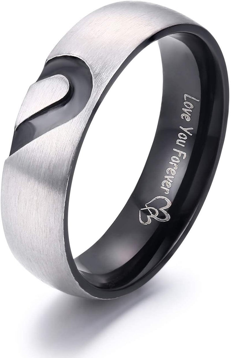 LAVUMO Matching Promise Rings for Couples Love You Forever Wedding Bands Sets for Him and Her Half Heart Rings Stainless Steel 6mm with Box Comfort Fit - Image 1