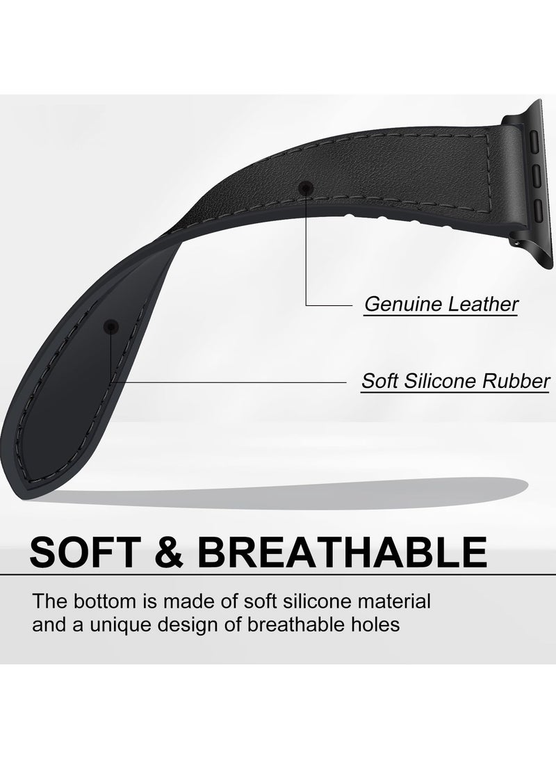 SYOSI - Magnetic Leather Watch Band for Apple Watch, Compatible with 49mm 45mm 44mm 42mm, Genuine Leather Strap with Magnetic Buckle, Fits for Apple Watch Ultra 9 8 7 Series, Black - Image 1