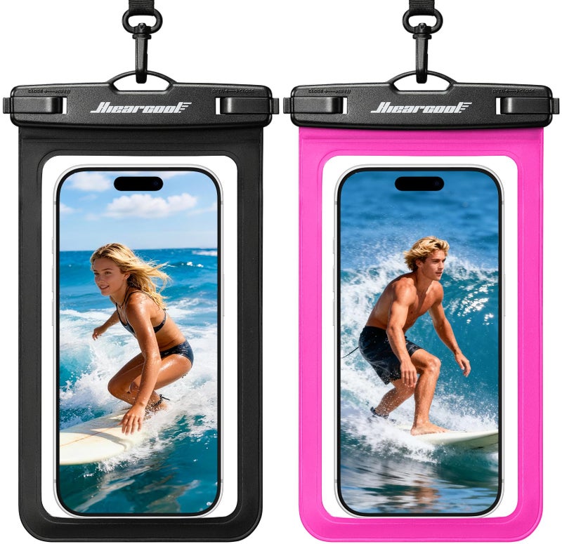 Hiearcool Waterproof Phone Pouch,Underwater Phone Cases Compatible for iPhone 17 16 15 14 13 Pro Max,Waterproof Dry Bag for Cruise Travel Essentials Phone Water Protector Pouch-Black&Bright Red-2Pack - Image 1