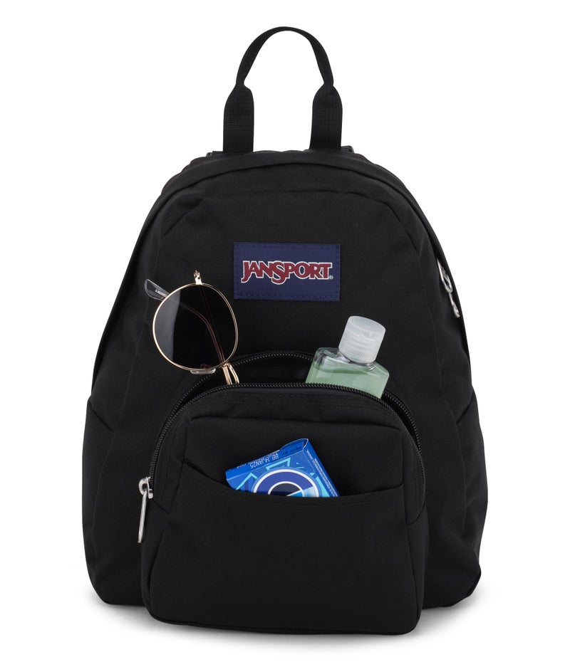 JANSPORT حقيبة ظهر جانسبورت هاف بينت ميني للنساء والرجال والفتيات والفتيان، سوداء، 10.2 لتر - حقيبة صغيرة متينة مع أحزمة كتف قابلة للتعديل، حجرة رئيسية واحدة، جيب بسحاب مخفي، سوداء - Image 3