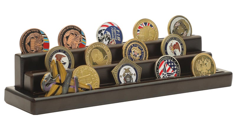 Military Challenge Coins Display Holder Solid WoodSmall Challenge Coin Stand Holds 1518 Coins4 Row Army Coin Display Rack for DeskChallenge Coin Display Case Coins Not Included