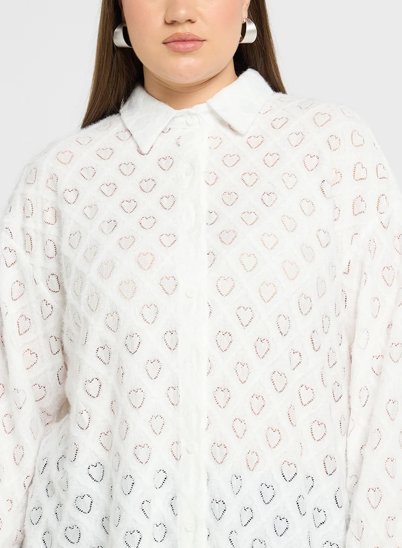 Ella Plus Self Textured Button Down Top