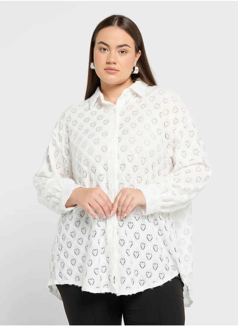 Ella Plus Self Textured Button Down Top