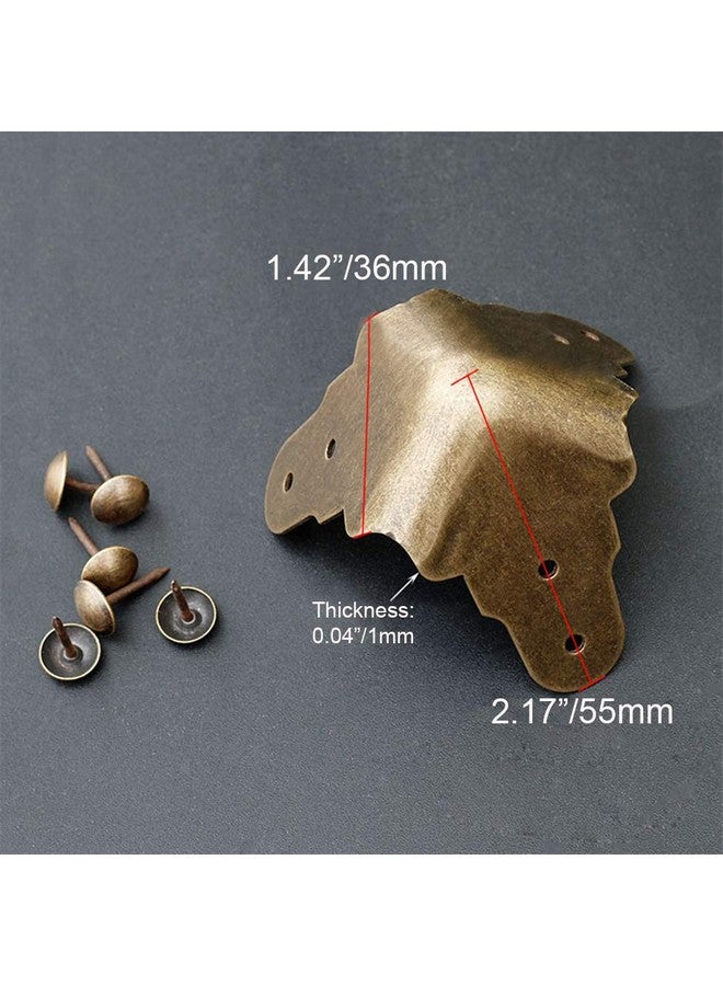 Tiazza 4Pcs Vintage Pure Brass Corner Protectors Antique Hardware Desk Edge Wooden Jewelry Gift Box Cabinet Three Sides Full Encase Corner Guard - Image 3