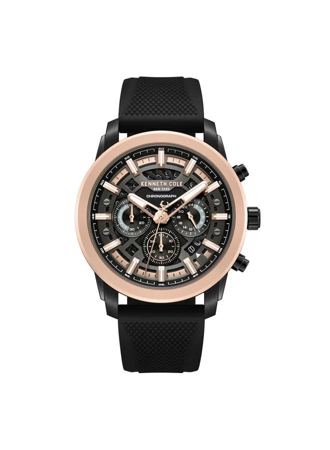 كينيث كول نيو يورك Skyscrapper Men's 44mm Chronograph Watch with Black Dial & Black Silicone Strap