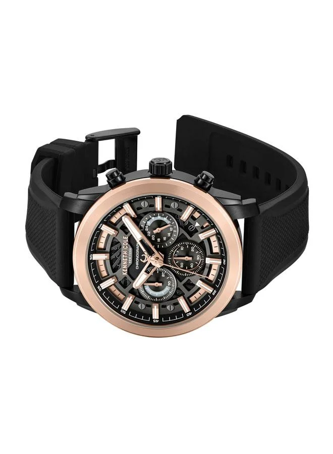كينيث كول نيو يورك Skyscrapper Men's 44mm Chronograph Watch with Black Dial & Black Silicone Strap