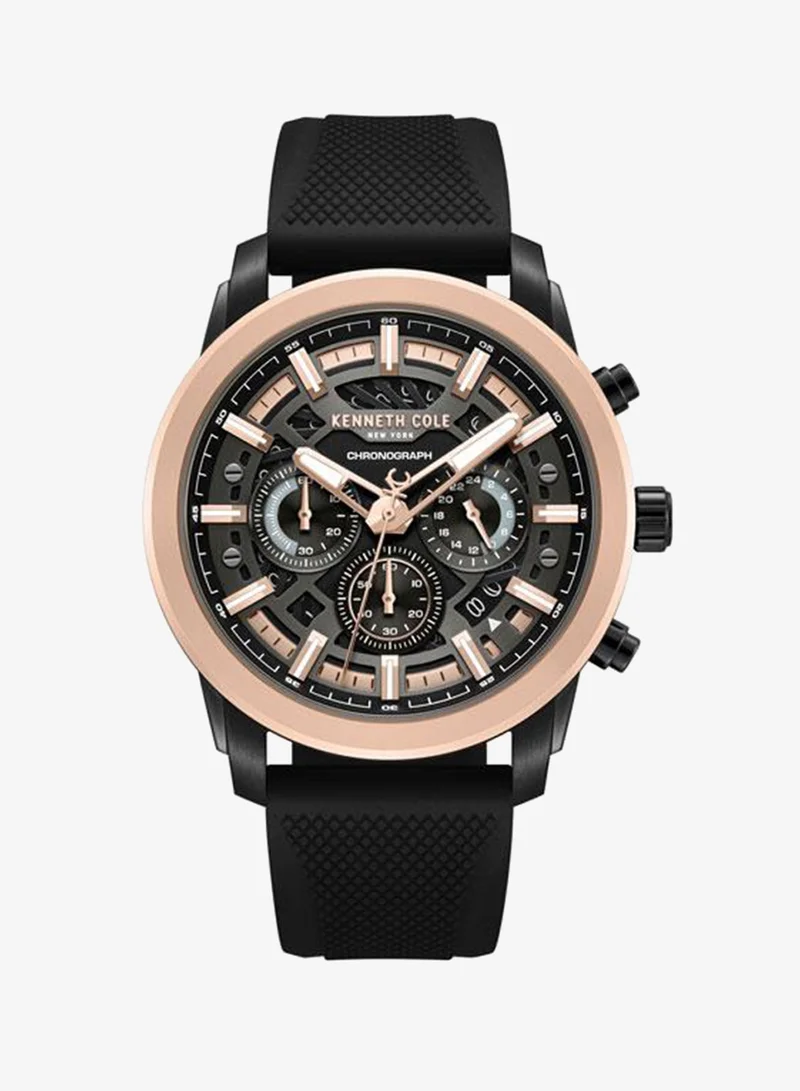 Kenneth Cole New York Skyscrapper Men's 44mm Chronograph Watch with Black Dial & Black Silicone Strap