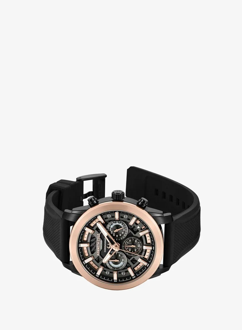 Kenneth Cole New York Skyscrapper Men's 44mm Chronograph Watch with Black Dial & Black Silicone Strap