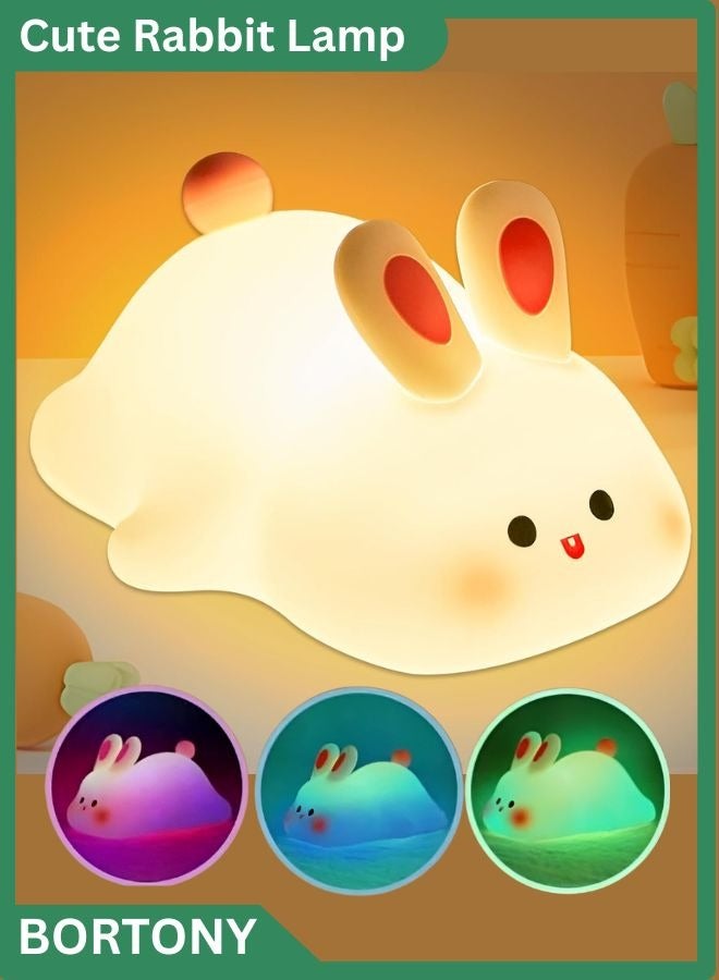 BORTONY Cute Rabbit Lamp Silicone Kids Night Light 3 Color Dimmable Touch Control Light Rechargeable 30 Minutes Auto Off  Bunny Bedside Lamp for Kids Women Girls Boys Toddlers - Image 1