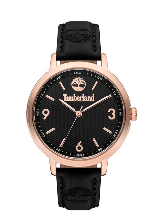 تمبرلاند KITTERY Round Shape Black Dial with Black Leather Band Analog Watch 38 mm