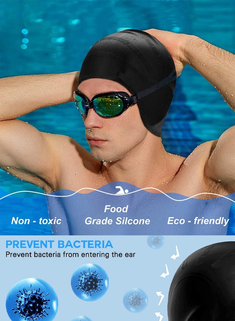 ISHWAZ Silicone Swimming Cap for Men Women Adults, Durable Flexible and Skin Friendly Bathing Swimming Caps for Long and Short Hairs, Protect Your Ears and Hair, Ergonomic Design With Ear Protection Pocket - Image 3