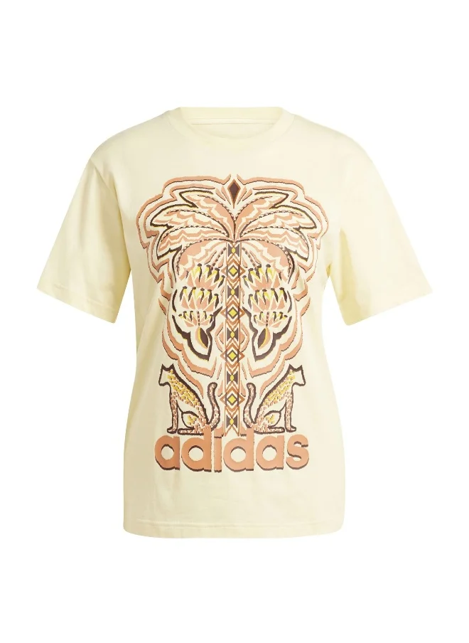 Adidas adidas Farm Gfx Tee Yellow Training T-Shirts 2XS